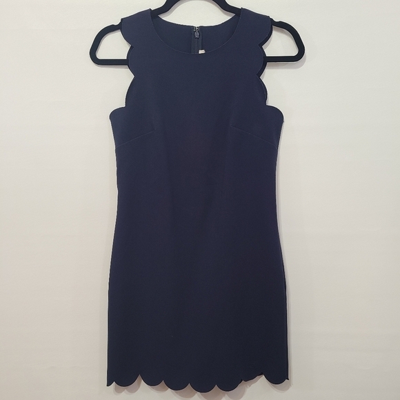 J. Crew Dress Scalloped Mini Laser Cut Navy Blue Wrinkle Free Size 00 - Picture 3 of 16
